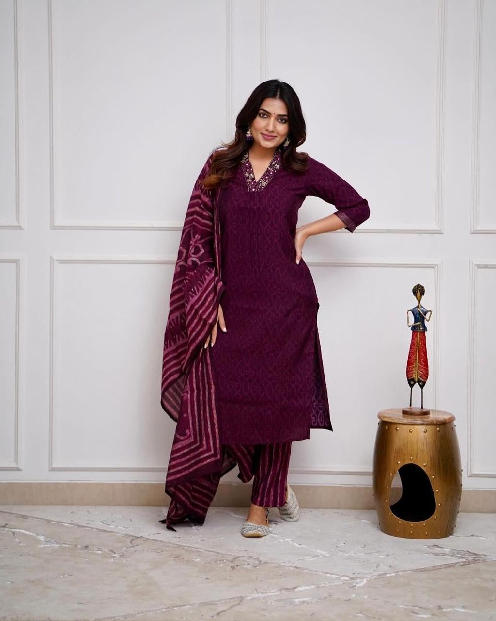 Festive special embroider kurta pant dupatta set