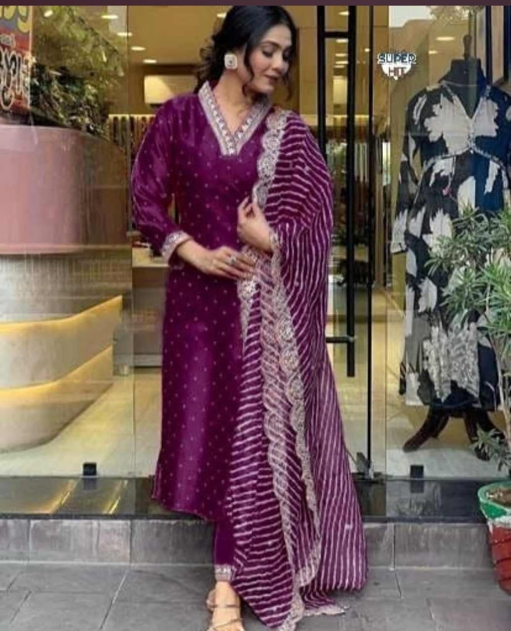 Heavy quality banana silk kurti pant dupatta set