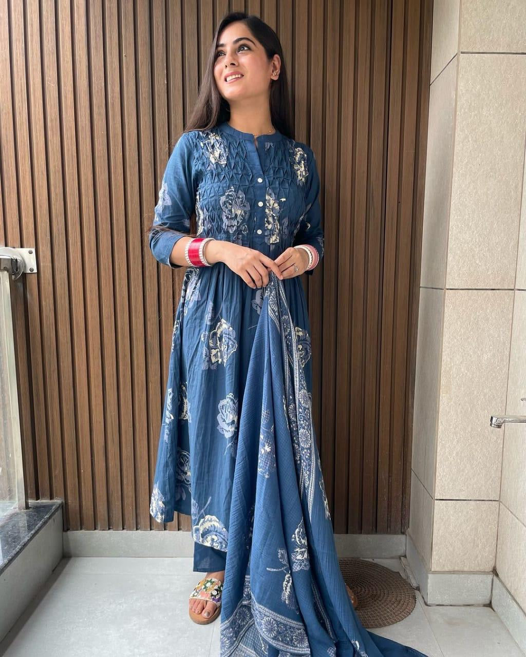 Vibrant floral print kurta set