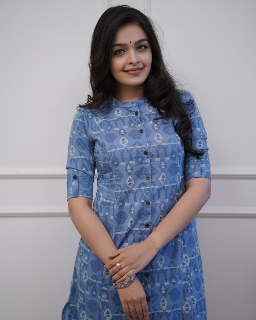 Blue cotton printed kurti plazzo set