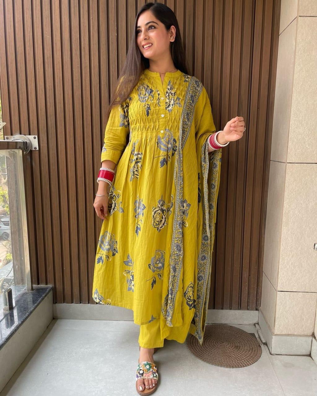 Vibrant floral print kurta set