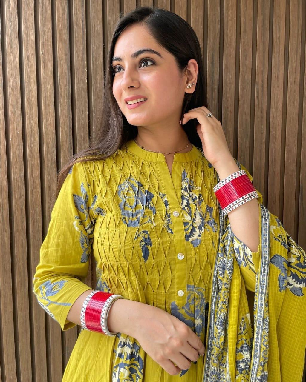 Vibrant floral print kurta set