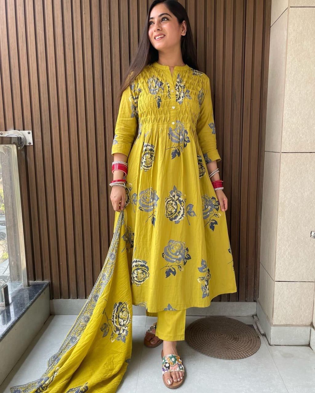 Vibrant floral print kurta set