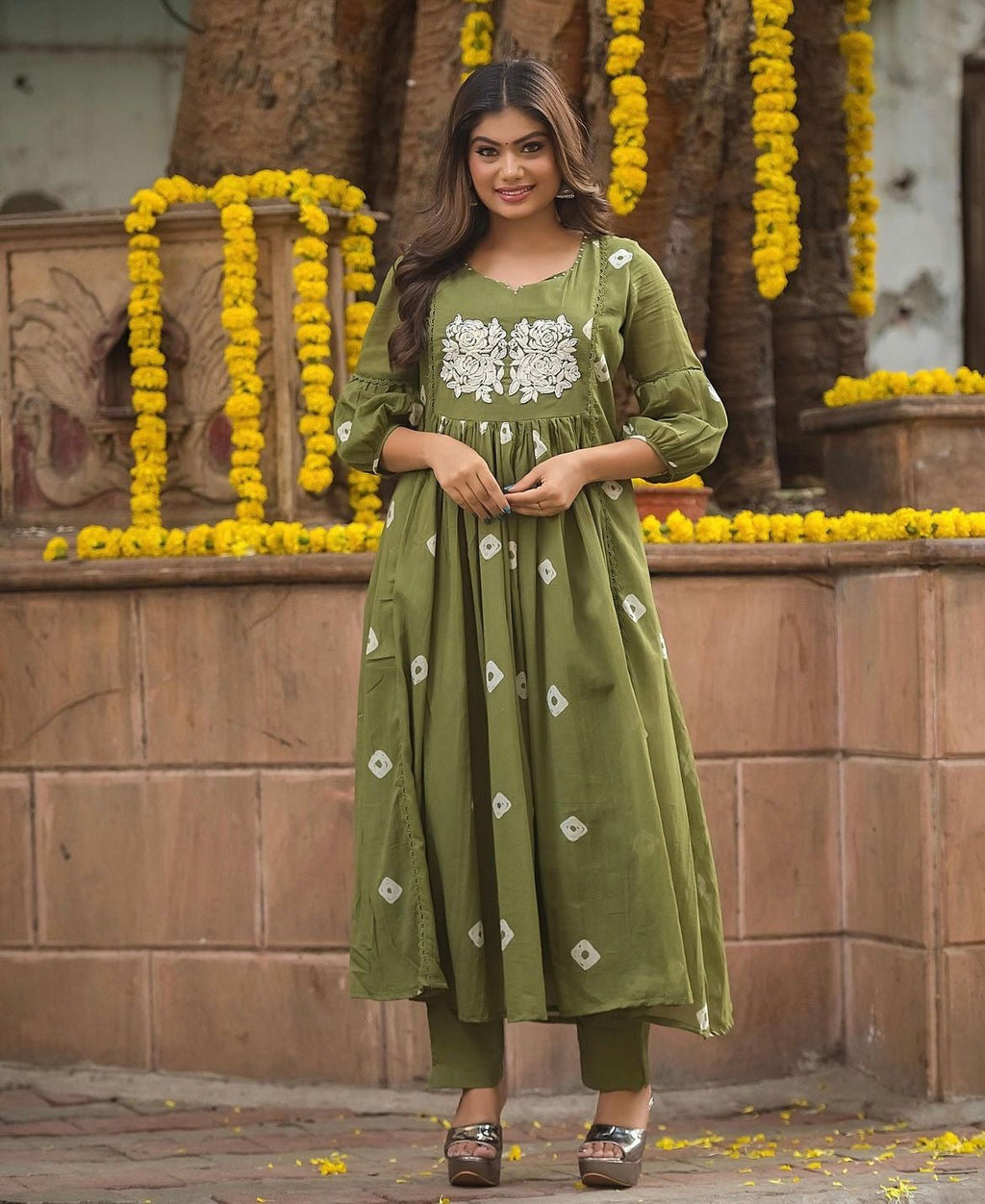 Stylish long slit embroidered kurti pant set