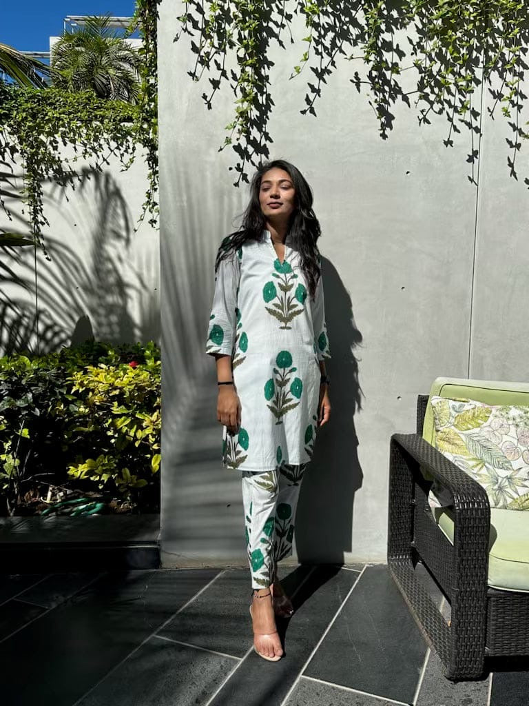 Easy breezy white green summer cord set