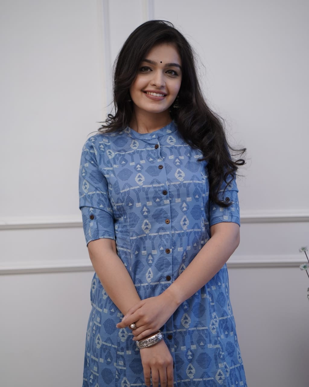 Blue cotton printed kurti plazzo set