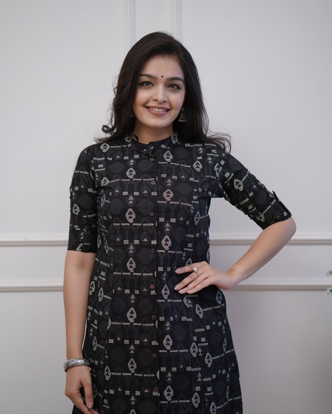 Black cotton printed kurti plazzo set