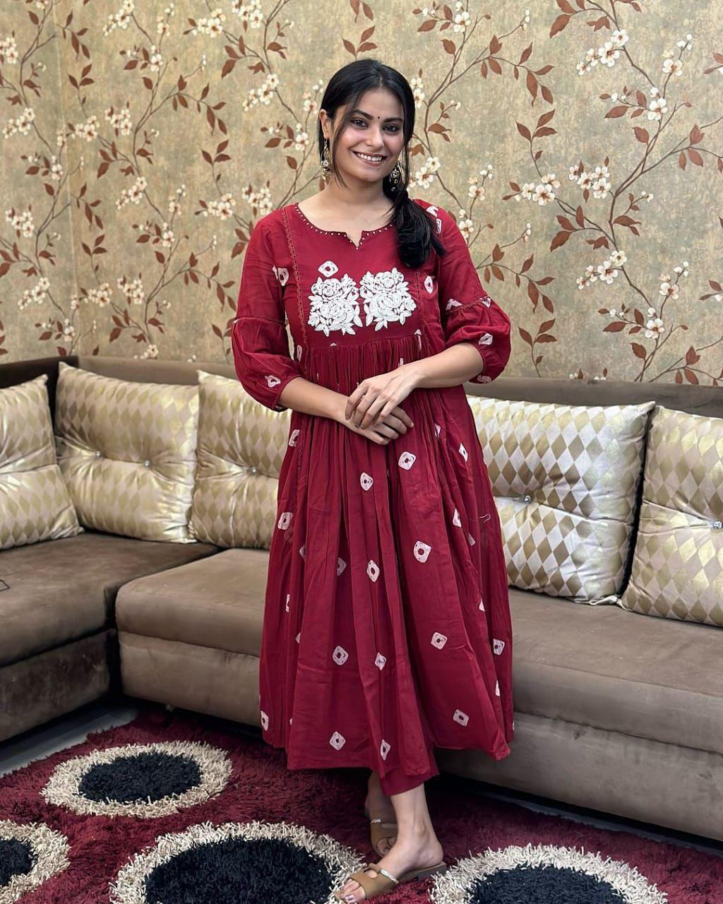 Stylish long slit embroidered kurti pant set