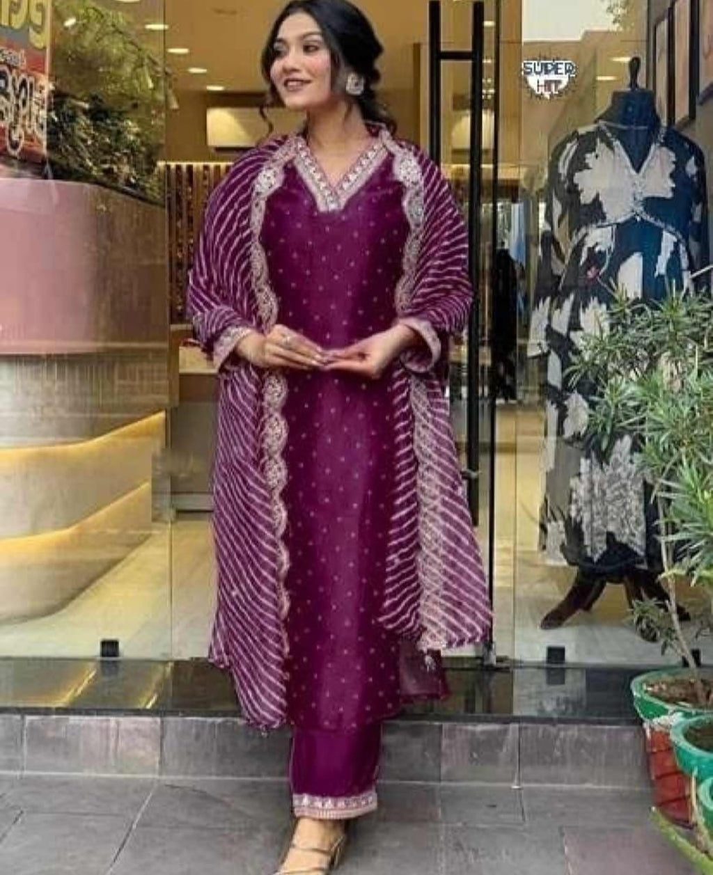 Heavy quality banana silk kurti pant dupatta set