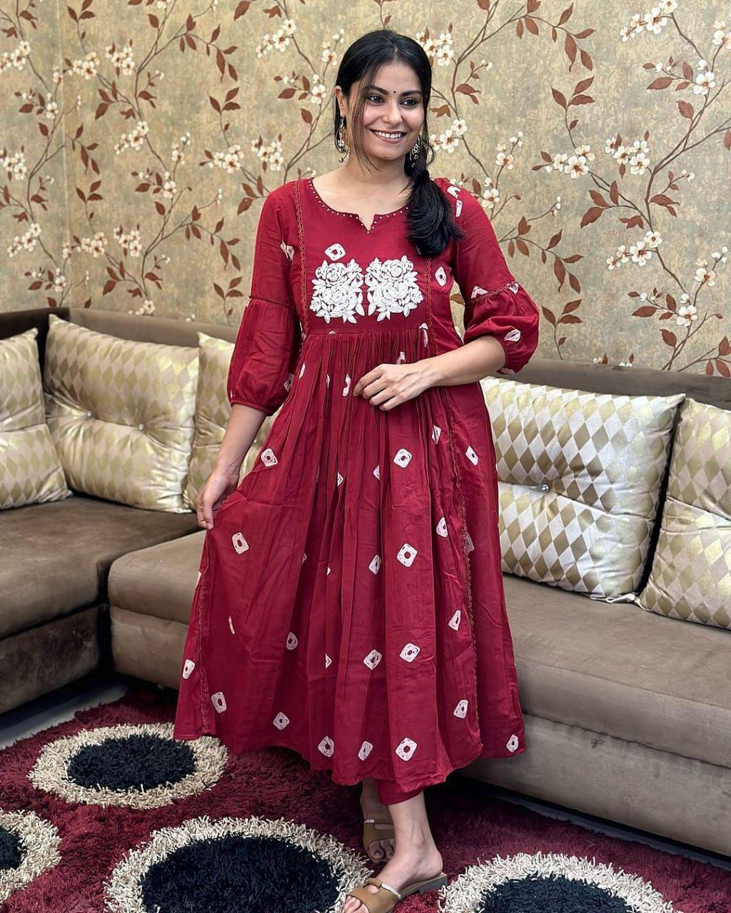 Stylish long slit embroidered kurti pant set