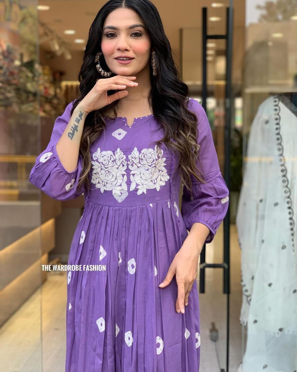 Stylish long slit embroidered kurti pant set