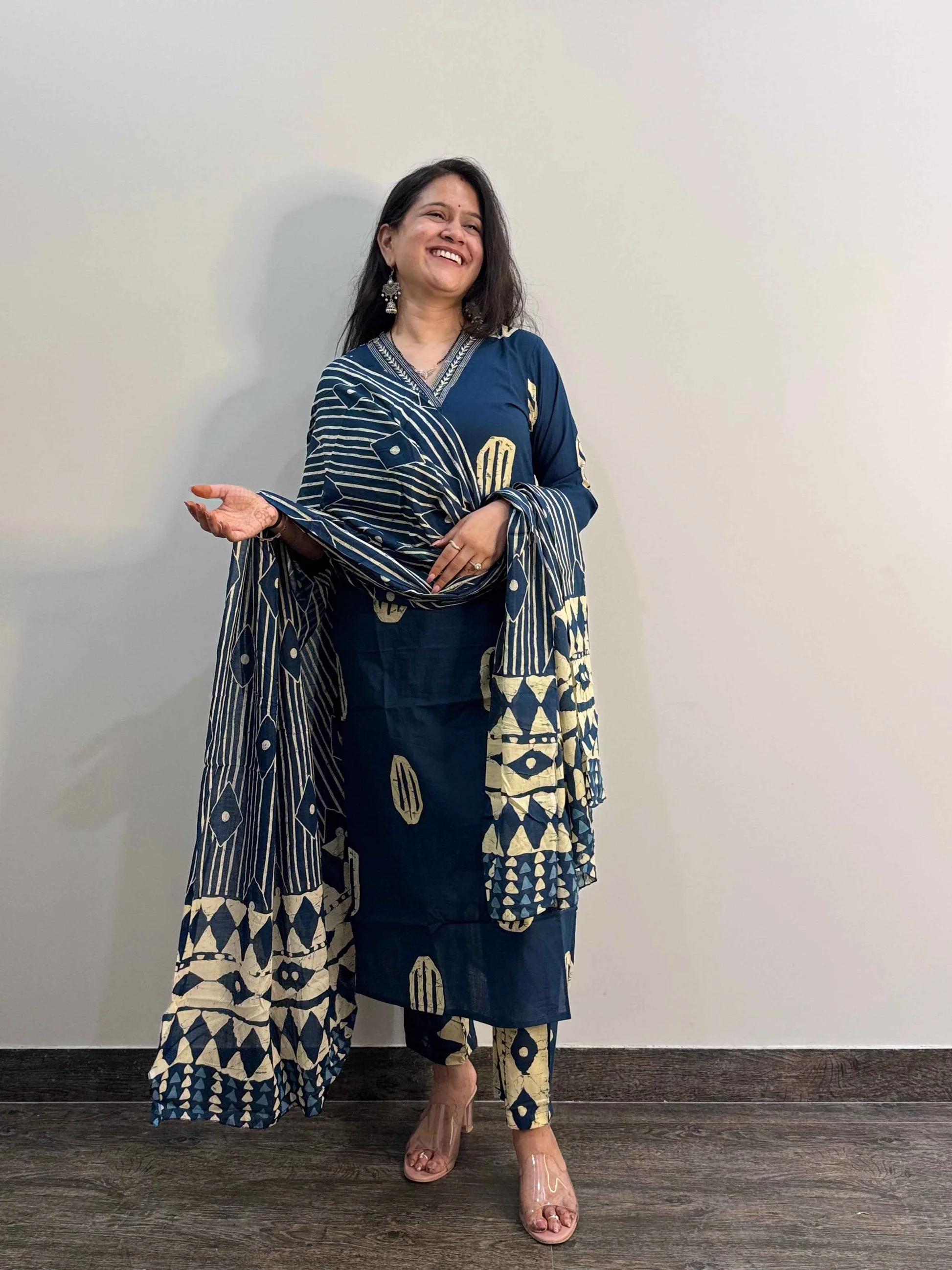 Tradition Woven in Cotton – Kurti Pant & Dupatta Set