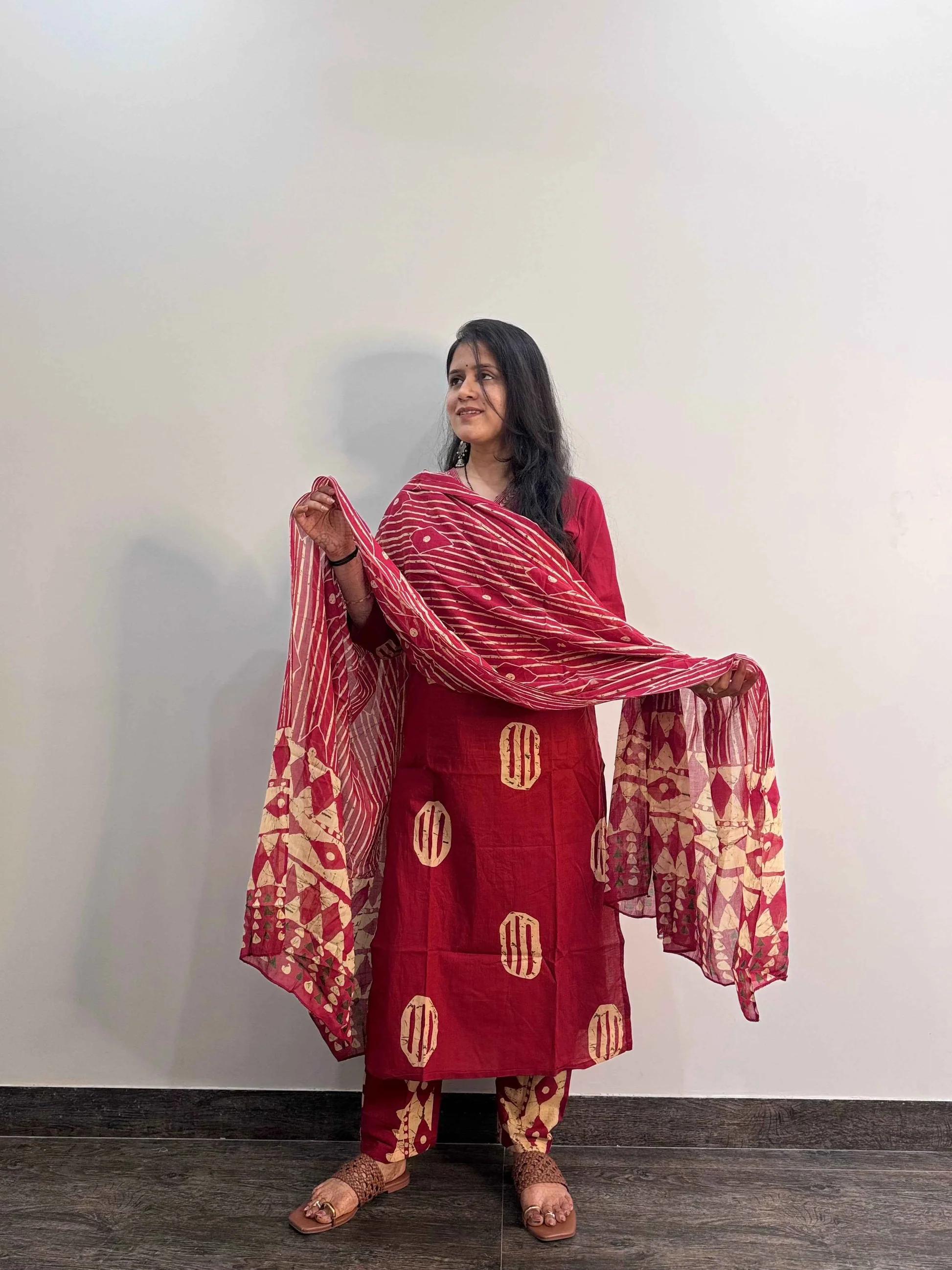 Tradition Woven in Cotton – Kurti Pant & Dupatta Set