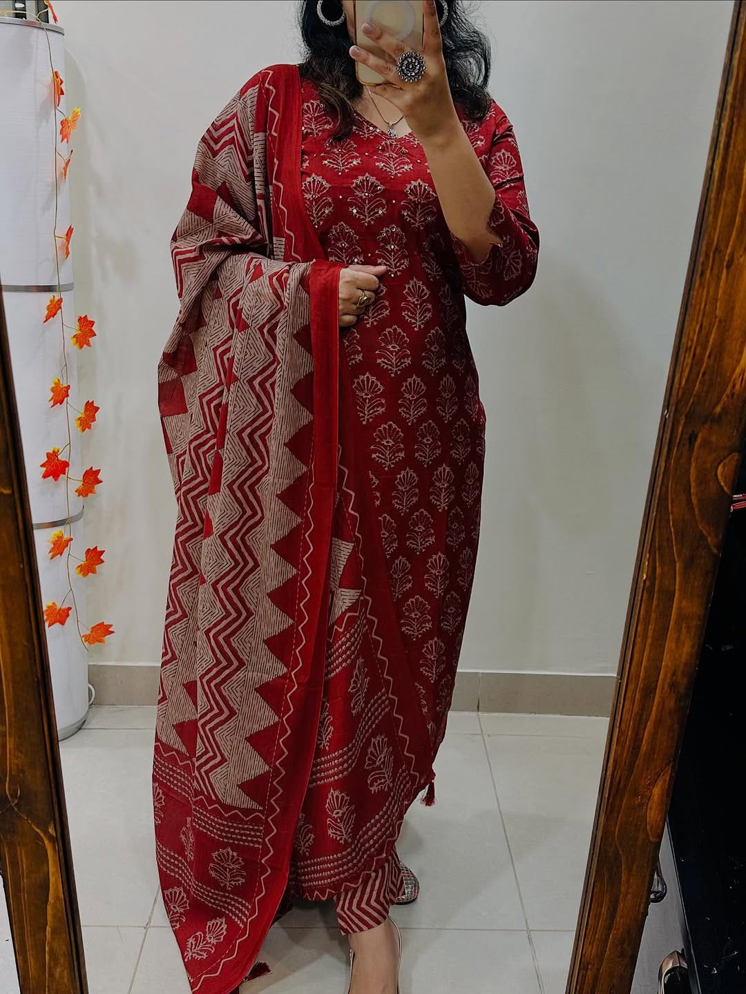 Jaipuri Cotton Charm – Handwork Kurti Set with Malmal Dupatta