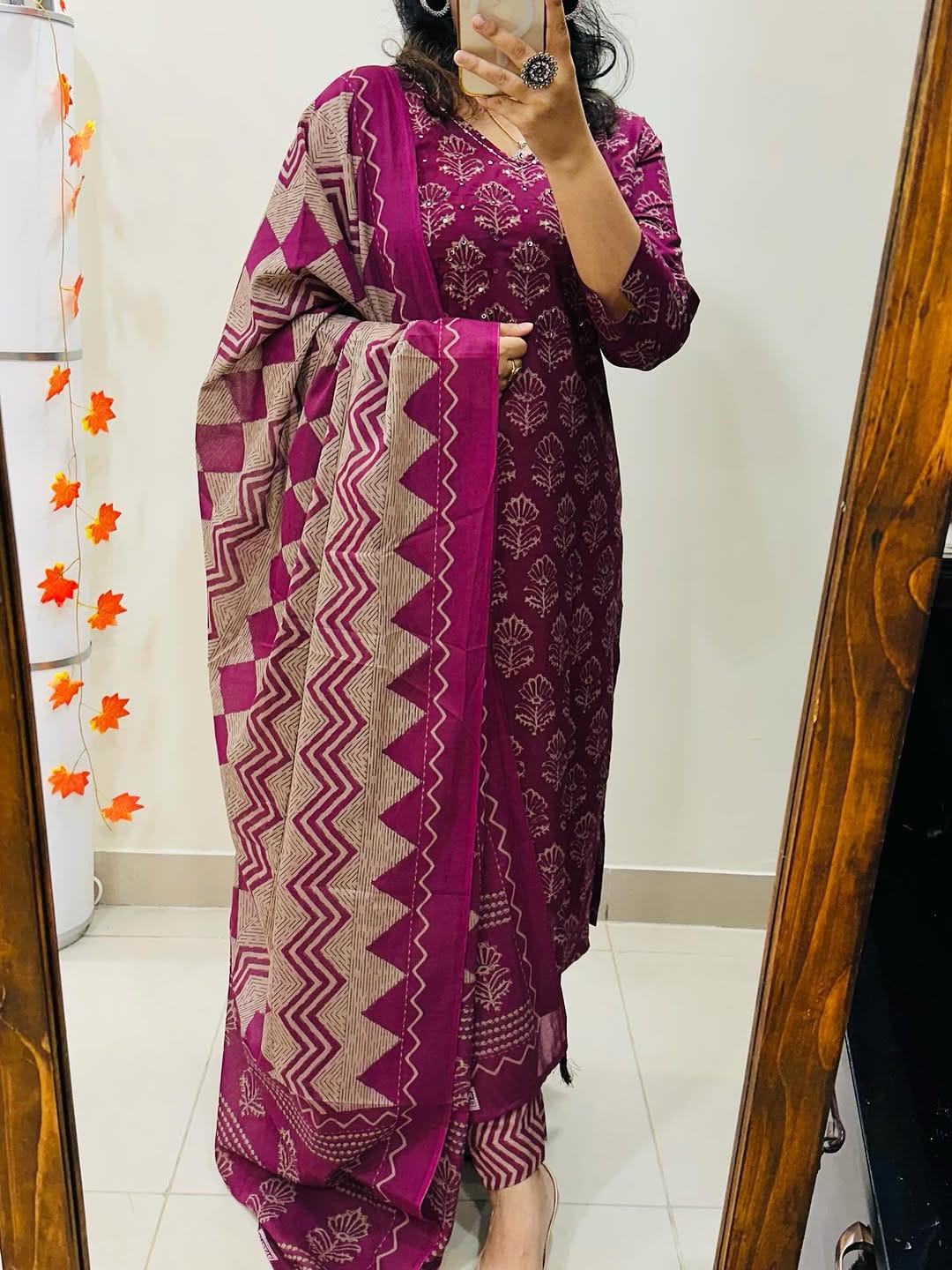 Jaipuri Cotton Charm – Handwork Kurti Set with Malmal Dupatta