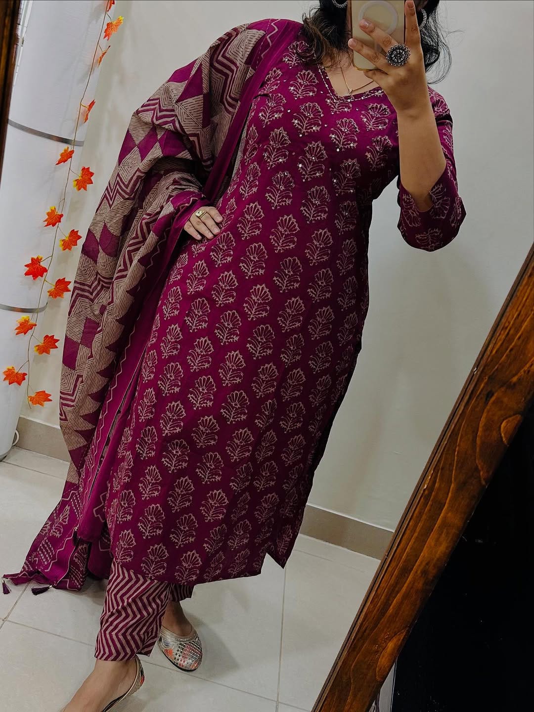 Jaipuri Cotton Charm – Handwork Kurti Set with Malmal Dupatta