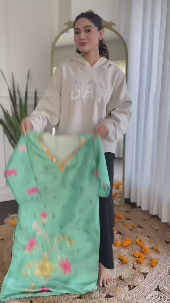 "Shine in Tradition: Designer Kurti Set with All-Over Jacquard Magic