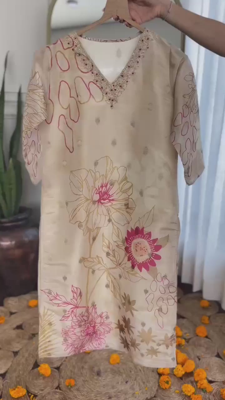 "Shine in Tradition: Designer Kurti Set with All-Over Jacquard Magic